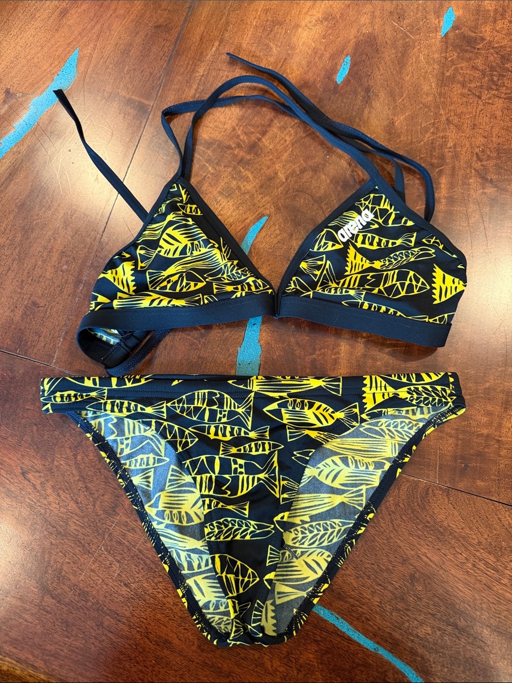 Arena Women's Black & Yellow Fish-Print Triangle Bikini